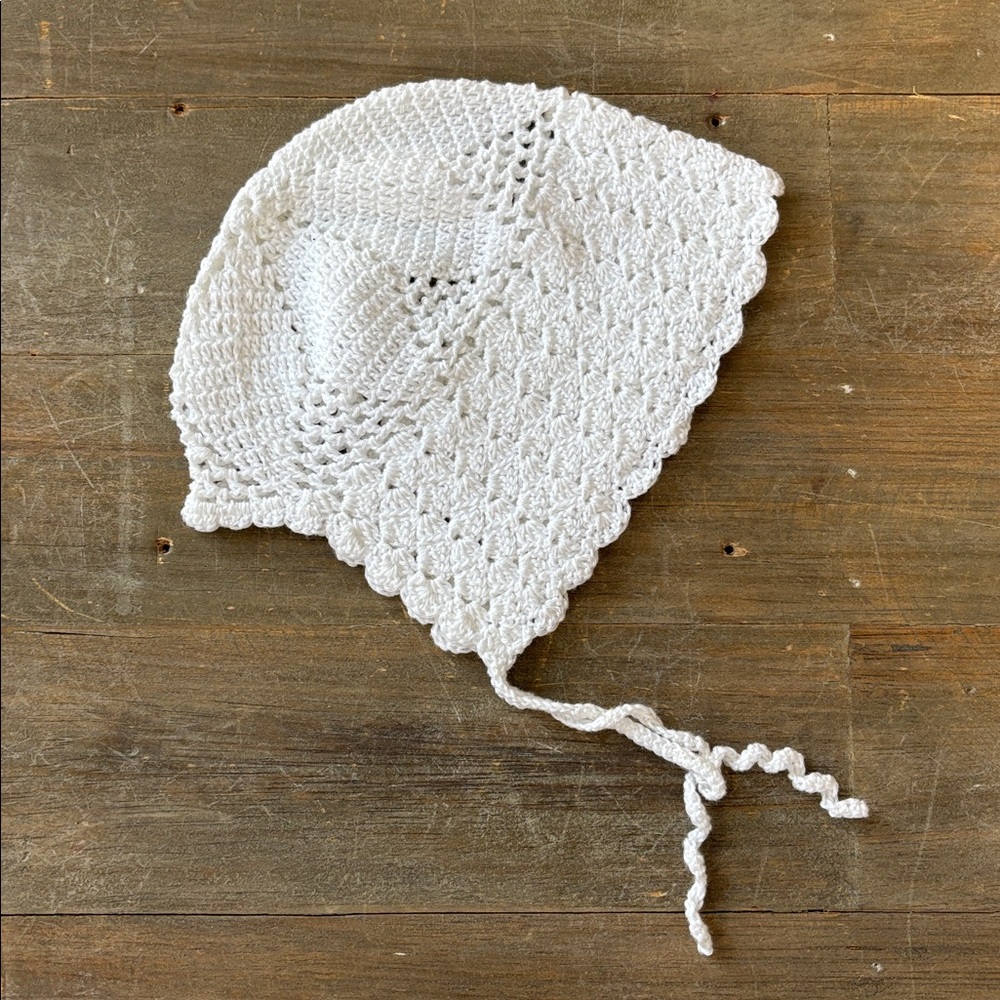 Vintage white crochet newborn bonnet